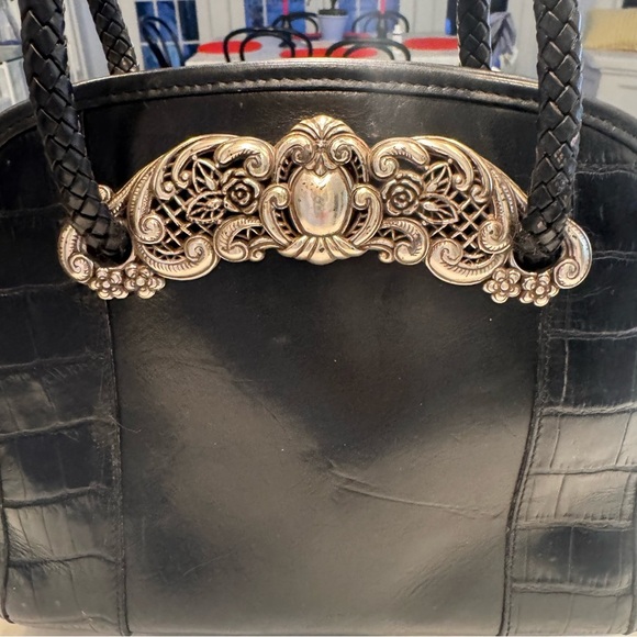 Brighton black leather croc embossed with silver embellishment braided straps - Picture 2 of 16